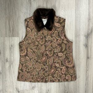 Tabi International Vintage Brown Large Vest With Faux Fur Collar